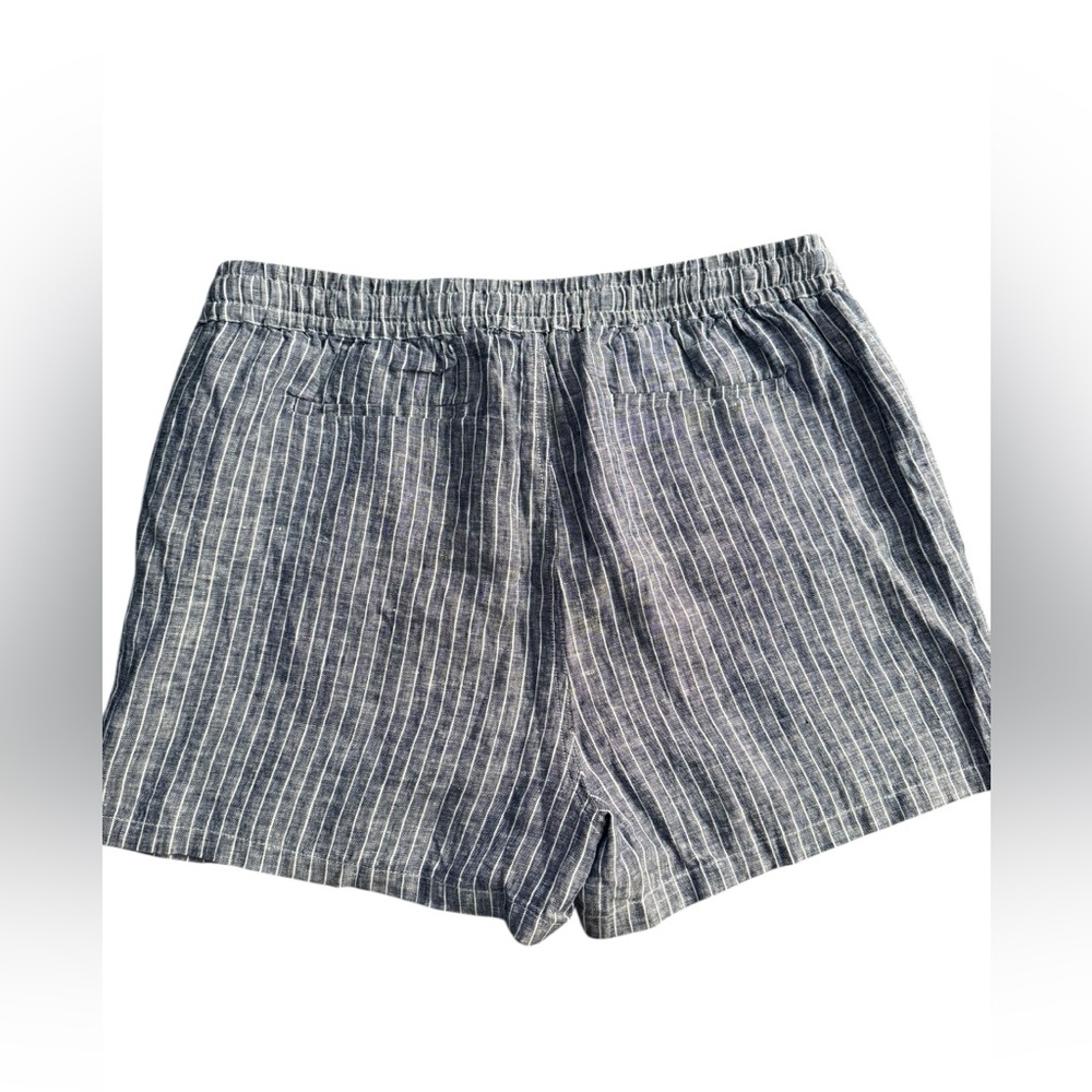 Quince Women 100% European Linen Shorts Blue Pinstripes Tie Waist - Picture 5 of 10